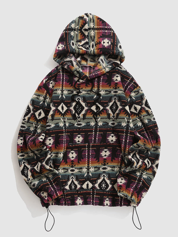 Men's Aztec  Ethnic Style Versatile Brushed Hooded Sweatshirt Jacket