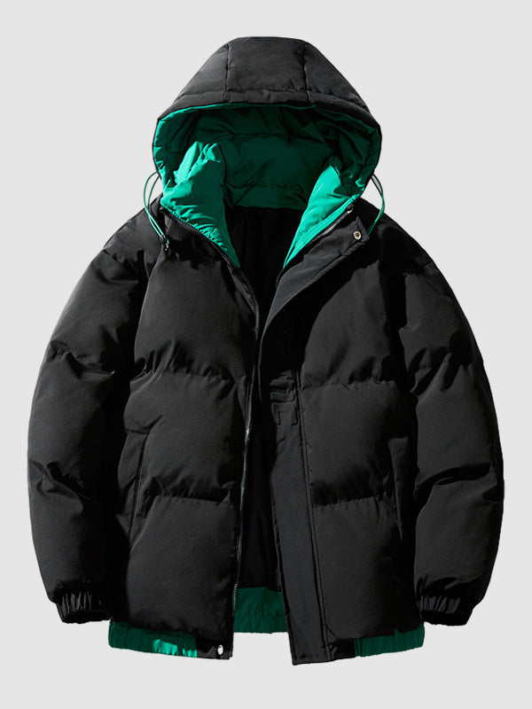 MEN'S  Spliced Fluffy Hooded Quilted Padded Jacket