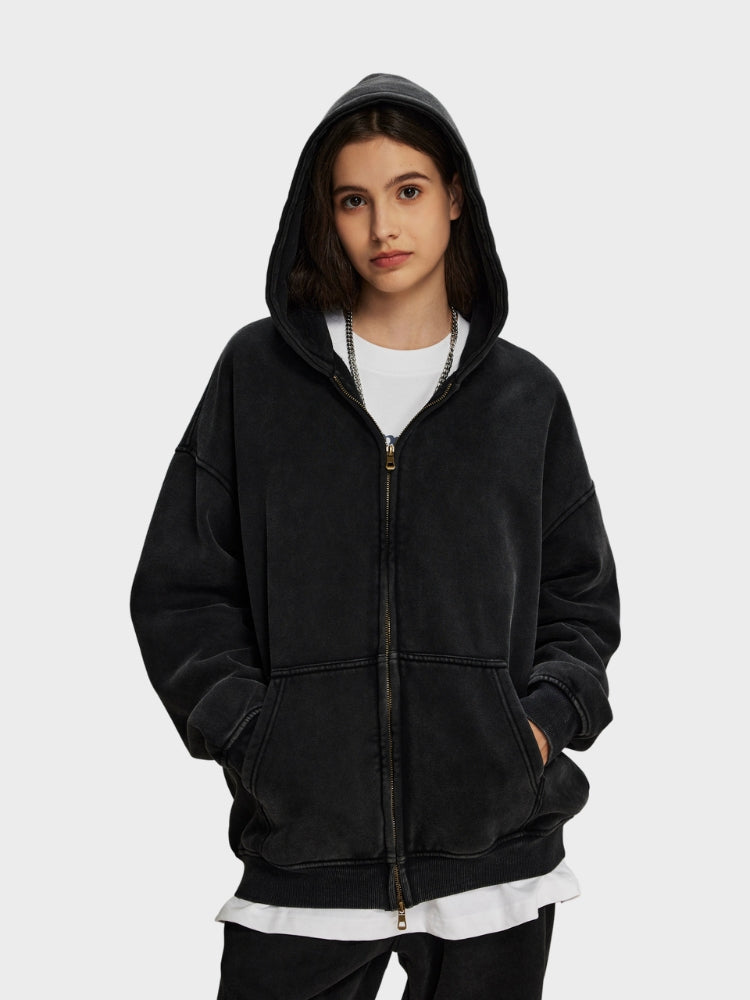 Decarba Washed Hoodie with Zipper