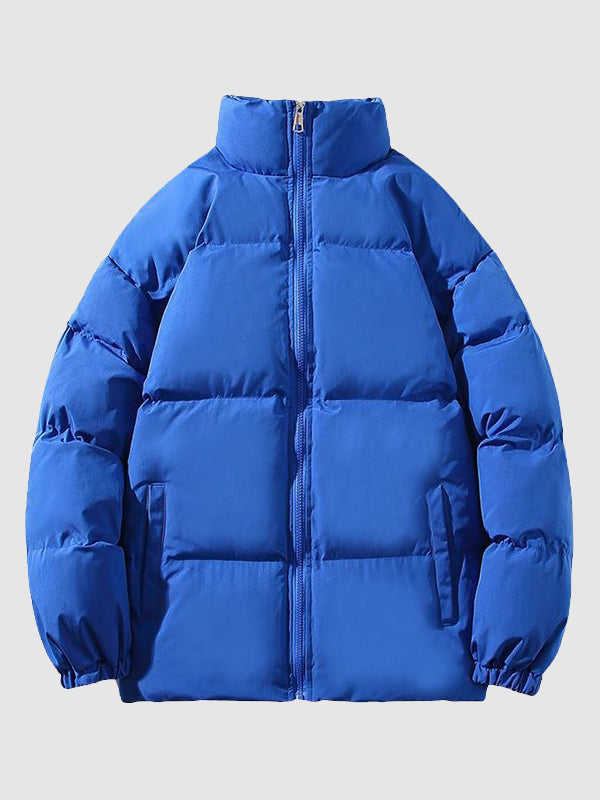 Men's solid color stand collar warm puffer jacket